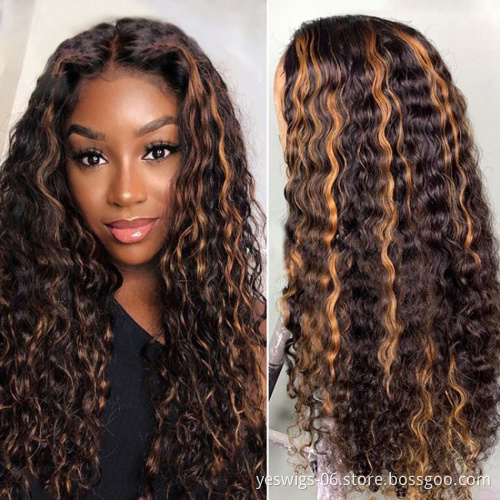 Yeswigs Human Wig Vendor Highlight Brown Wig Ombre Color Malaysian Virgin Cuticle Aligned Human Hair Wig HD Lace Front Closure